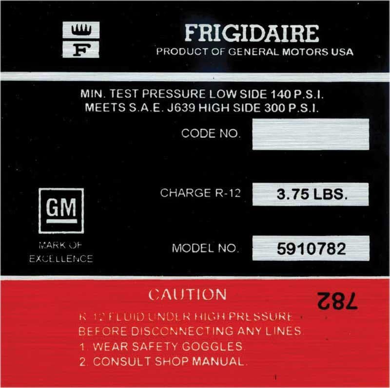 DECAL, FRIGIDAIRE A/C COMPRESSOR | RED | 71