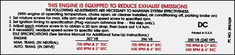 DECAL, AT/MT EMISSION | 307/396/350 | 69