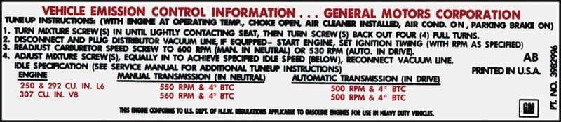 DECAL, AT/MT EMISSION | 250-292-307 | 71