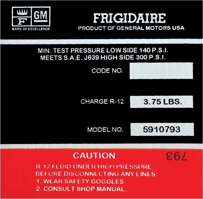 DECAL, FRIGIDAIRE A/C COMPRESSOR | RED | 72