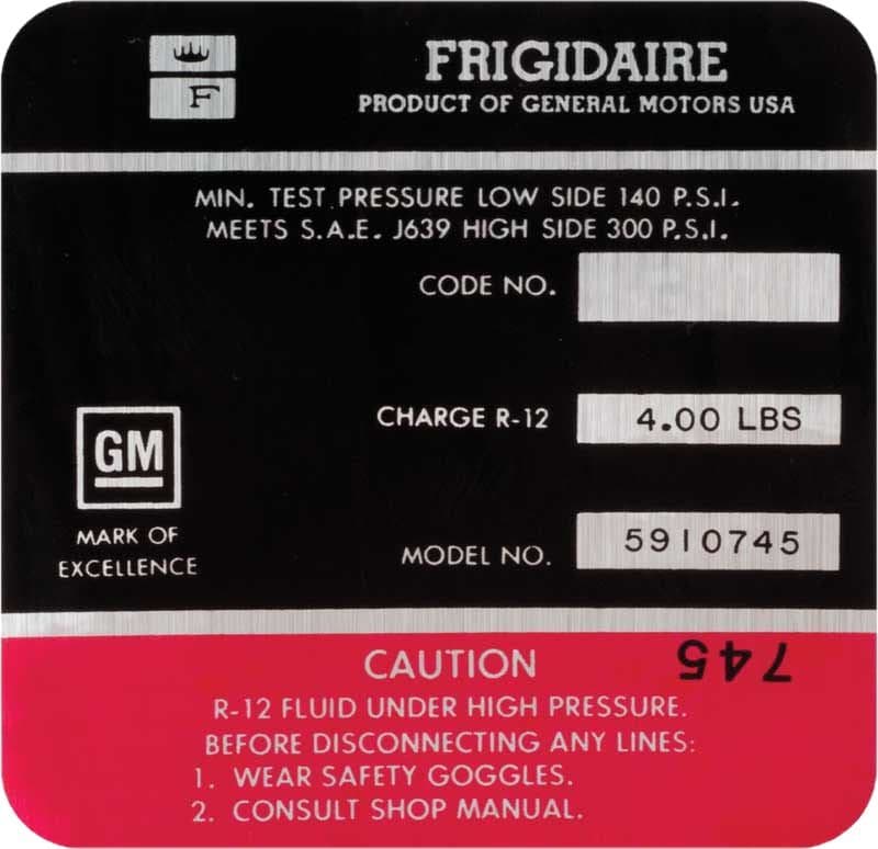 DECAL, FRIGIDAIRE A/C COMPRESSOR | RED | 69