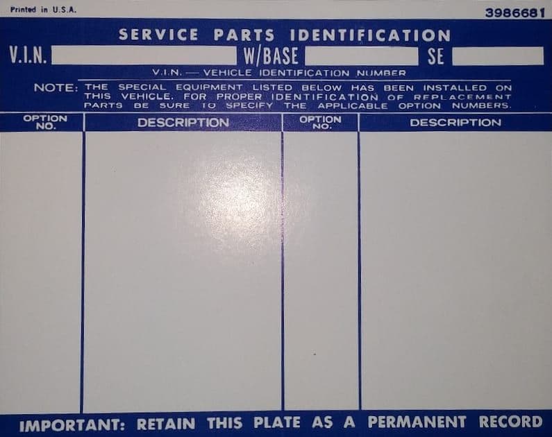 DECAL, SERVICE PARTS IDENTIFICATION | GLOVEBOX | 67-72