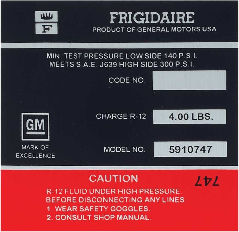 DECAL, FRIGIDAIRE A/C COMPRESSOR | RED | 70