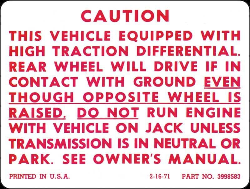 DECAL, POSITRACTION WARNING | 71-72