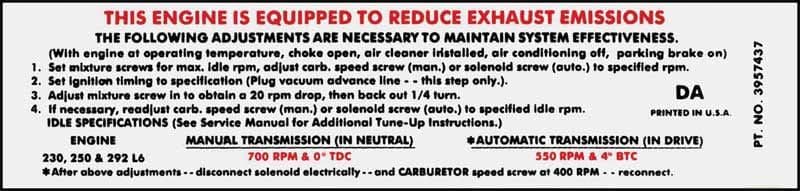 DECAL, AT/MT EMISSION | 230/250/292 | 69