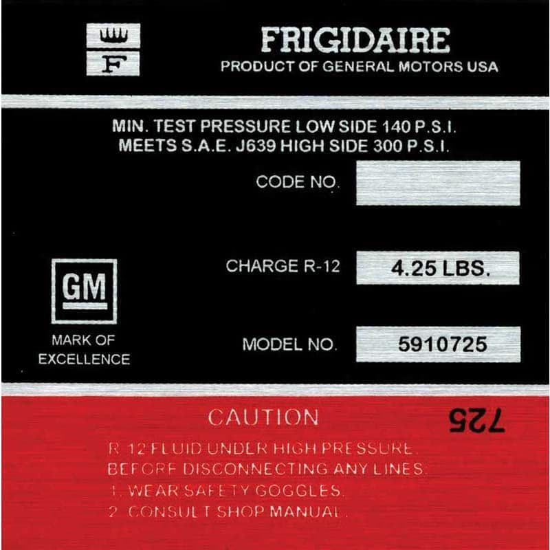 DECAL, FRIGIDAIRE A/C COMPRESSOR | RED | 68