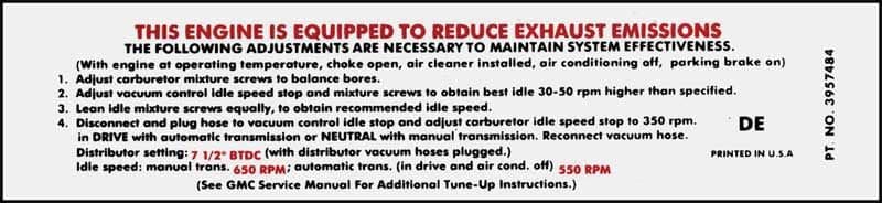DECAL, A/T EMISSION, GMC | 305 V6 | 69